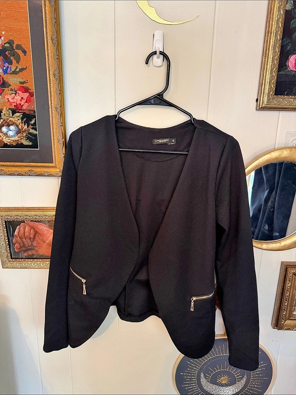 Lungo L'Arno Black Zip Pocket Blazer Size Medium